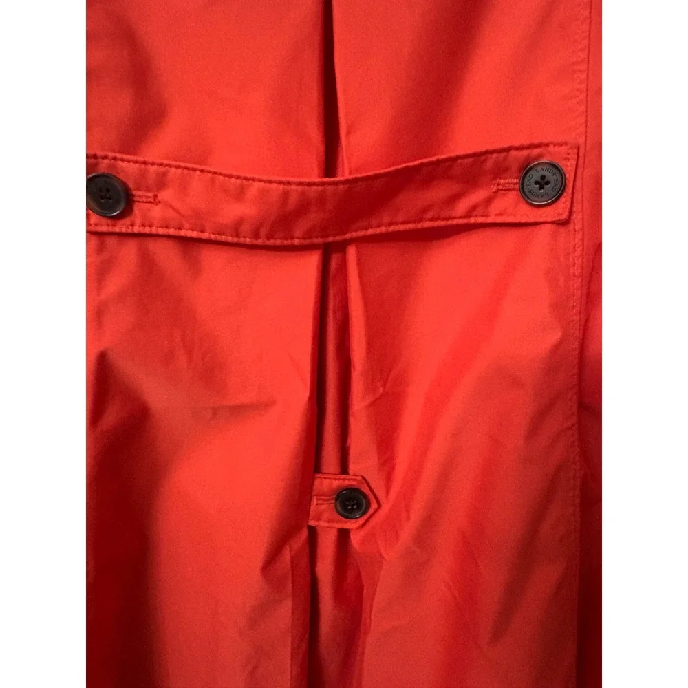 Lands End Womens Coral Pink Trench Coat Jacket Button Front L 14-16 Single